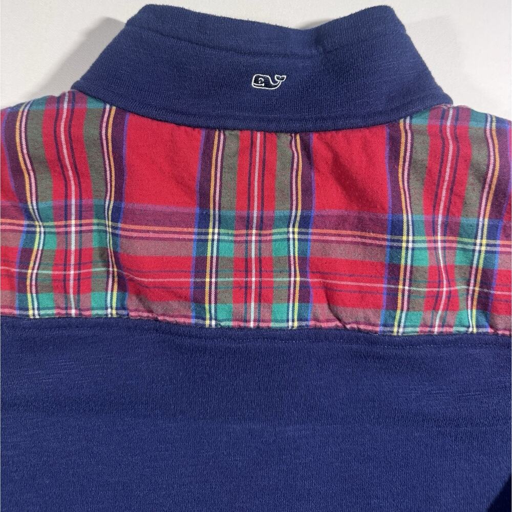 Vineyard Vines Women’s Navy Blue Half Zip Pullover Plaid Trim Kangaroo Pocket - Picture 8 of 8